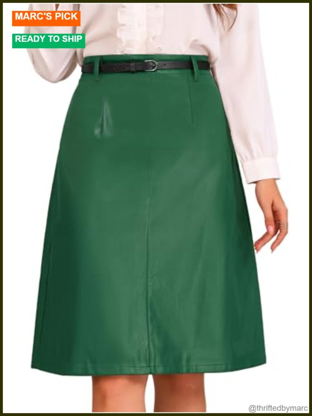 Faux Leather A-Line Skirt High Waisted Knee Length Women's